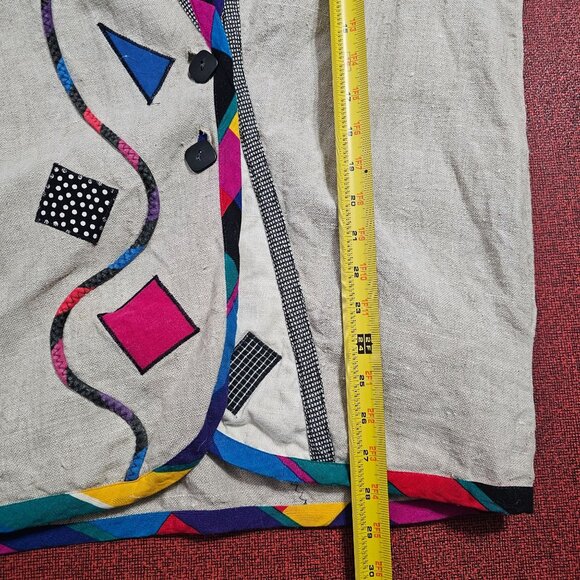 Vintage Lynn Murray Linen Geometric Abstract Print Jacket Blazer L Art to Wear - Picture 8 of 13